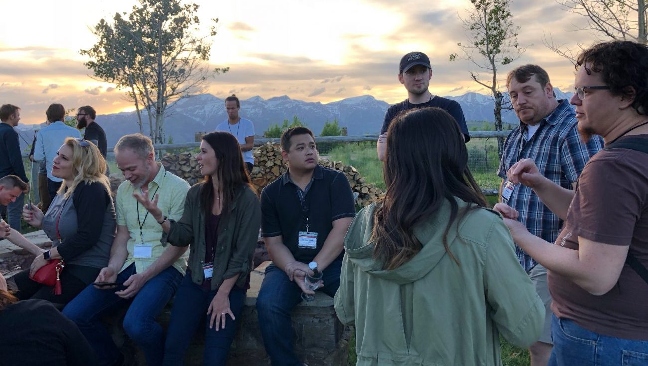 Gathered around the fire at Jackson Hole