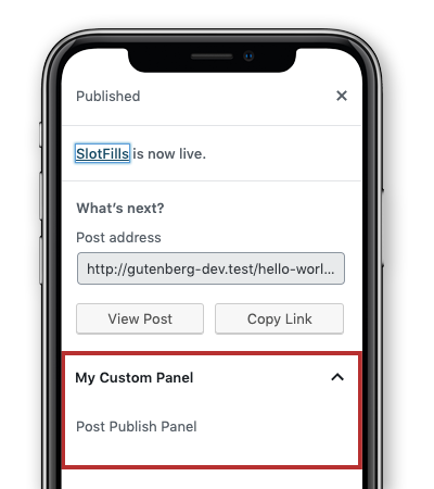 SlotFill PostPublishPanel Example