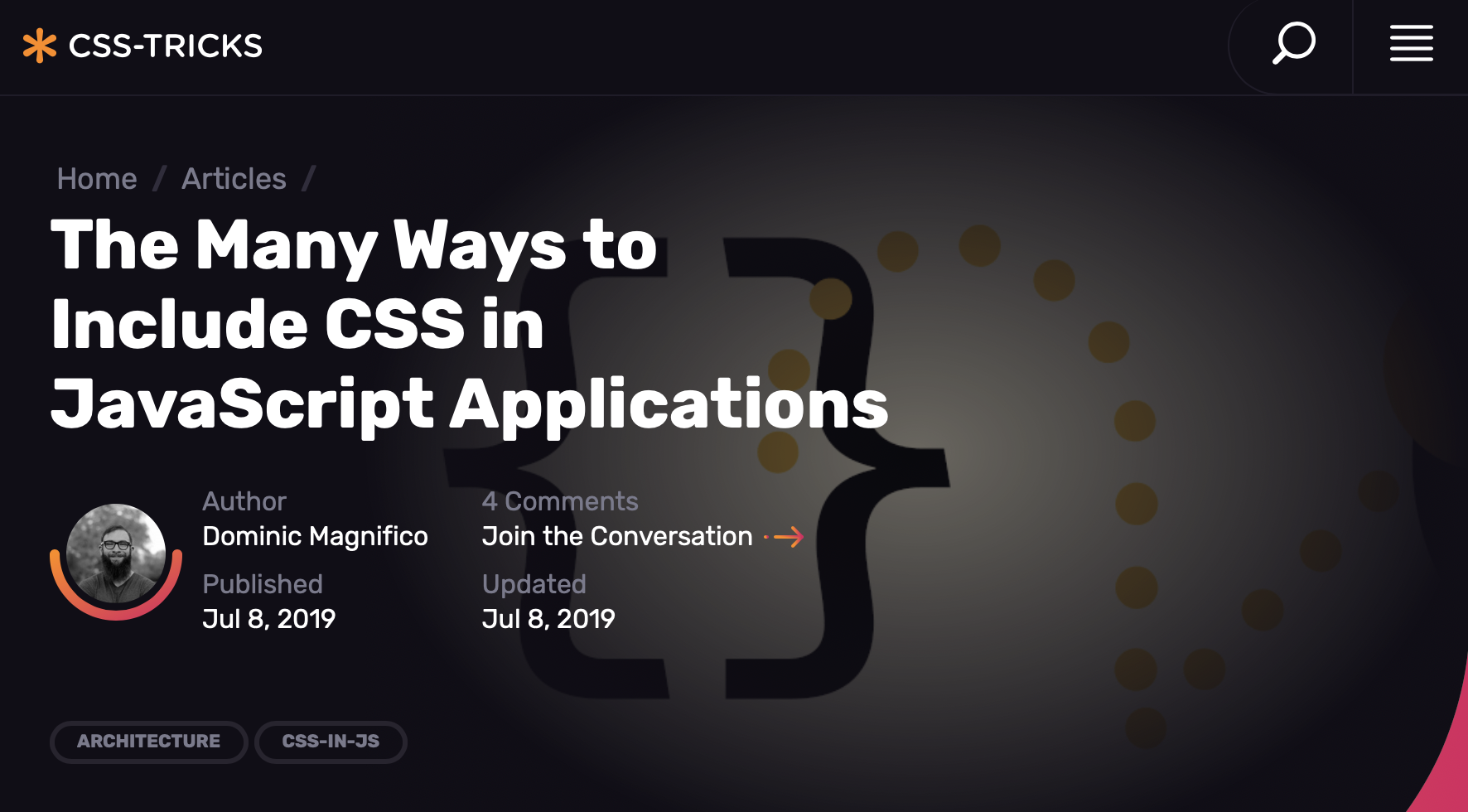 Article Screenshot The Many Ways to Include CSS in JavaScript Applications